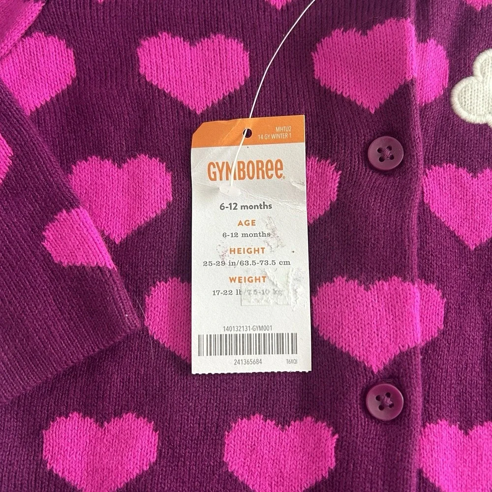 NWT Baby Girl Gymboree 6-12 Month Dark Pink Bright Pink Heart‎ Sweater Valentine